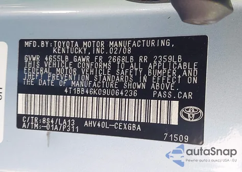 2009 Toyota Camry Hybrid из США, поврежденный, VIN 4T1BB46K09U064236